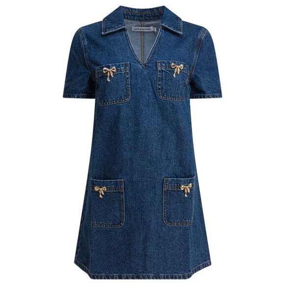 Self-Portrait Denim Dress With Bow Detail tag size 12 Women - Picture 1 of 4
